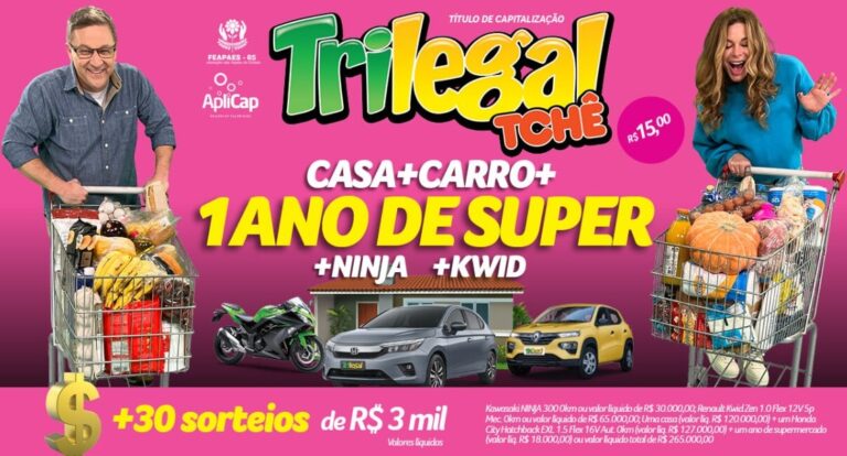 Casa, carro e um ano de super mercado estão entre os prêmios do TriLegal Tchê desta semana (27/08)