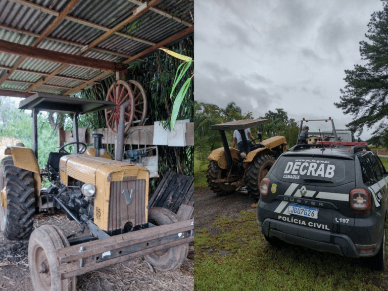 Trator furtado em golpe é recuperado pela Decrab Camaquã em Veranópolis