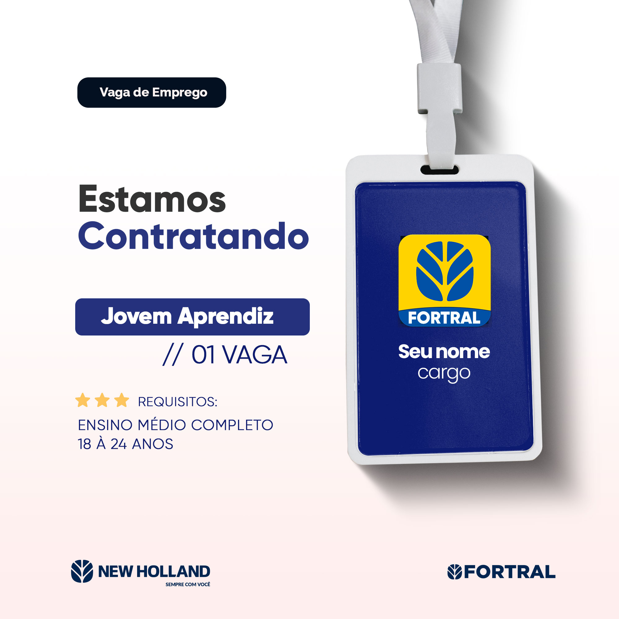 Jovem aprendiz: Fortral New Holland possui vaga para Camaquã