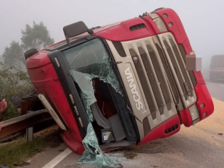 Acidente na BR-392: caminhão tomba e bloqueia pista