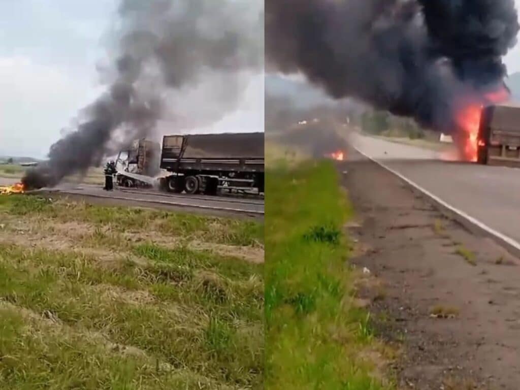 Susto na BR-116: carreta incendeia e motorista escapa ileso