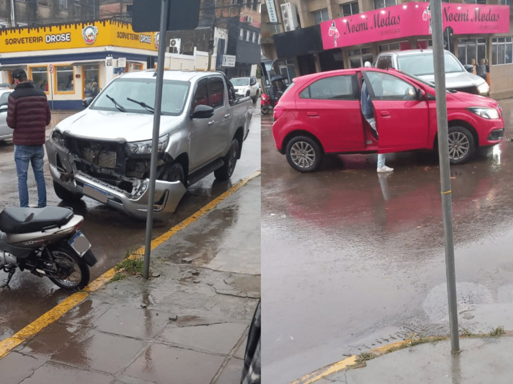 Camionete e carro se envolvem em acidente no Centro de Camaquã