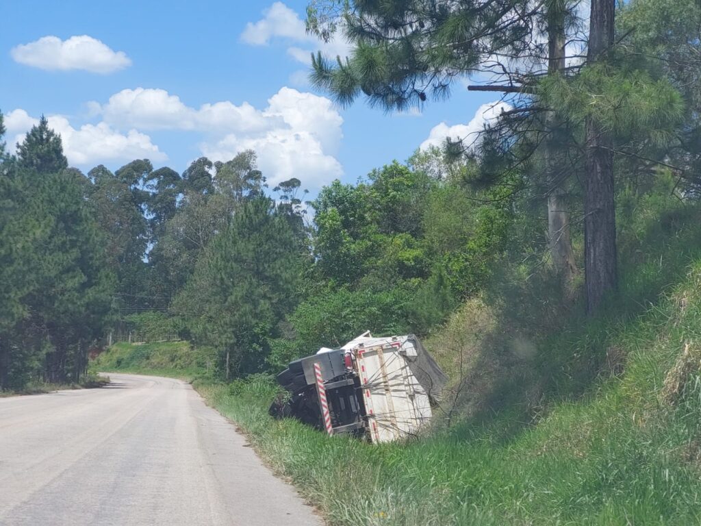 Caminhão tomba às margens da ERS-350 entre Camaquã e Chuvisca