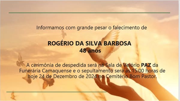 Nota de Falecimento: Rogério da Silva Barbosa morre aos 48 anos