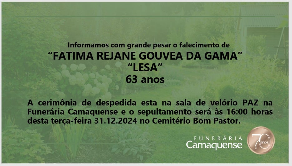 Nota de Falecimento: Fátima Rejane Gouvea da Gama morre aos 63 anos