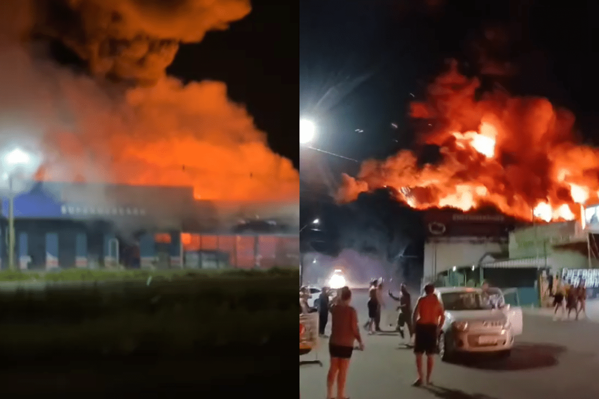 Incêndio de grandes proporções atinge supermercado em Guaíba