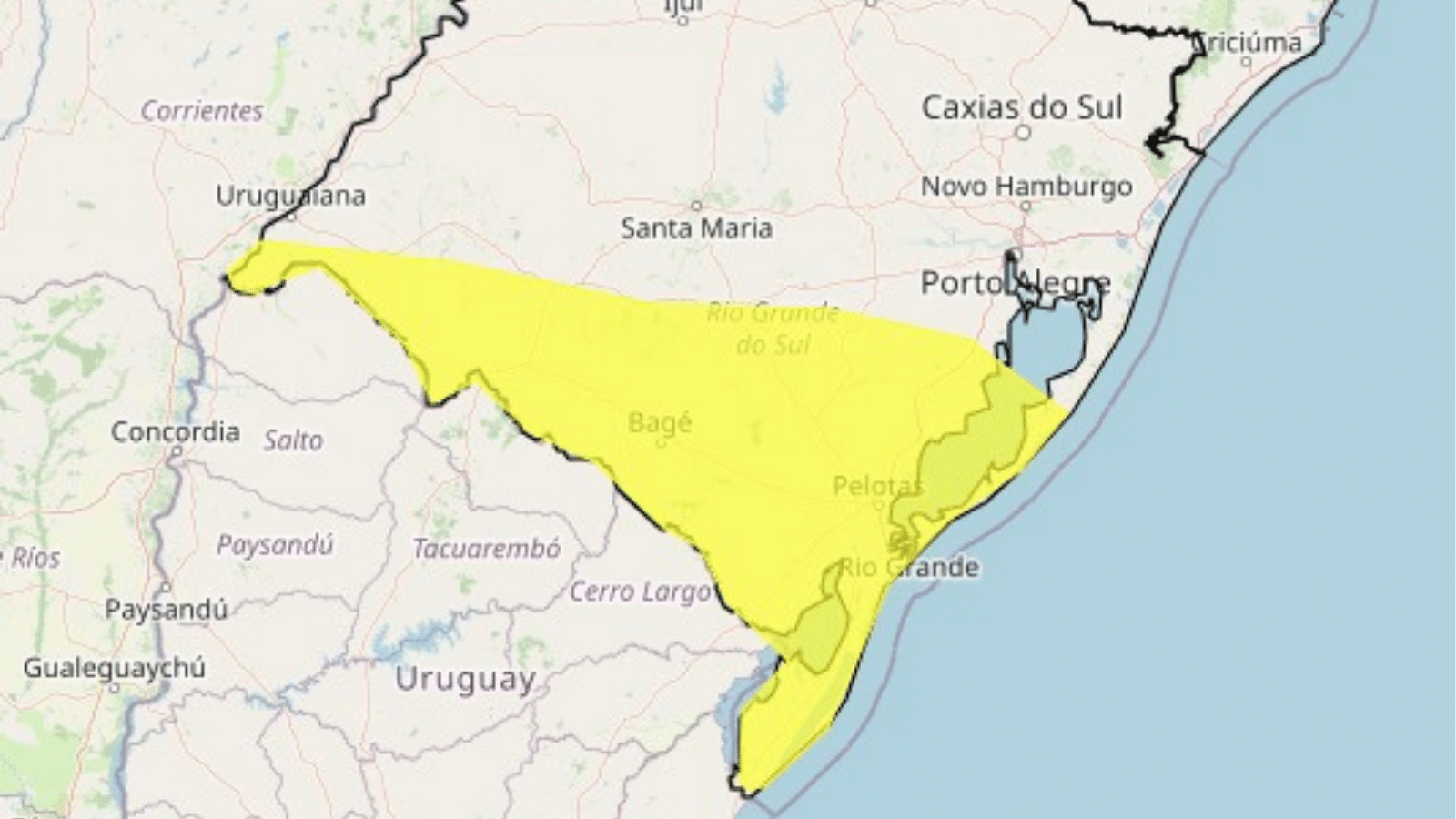 Defesa Civil emite alerta de perigo para chuvas intensas no RS