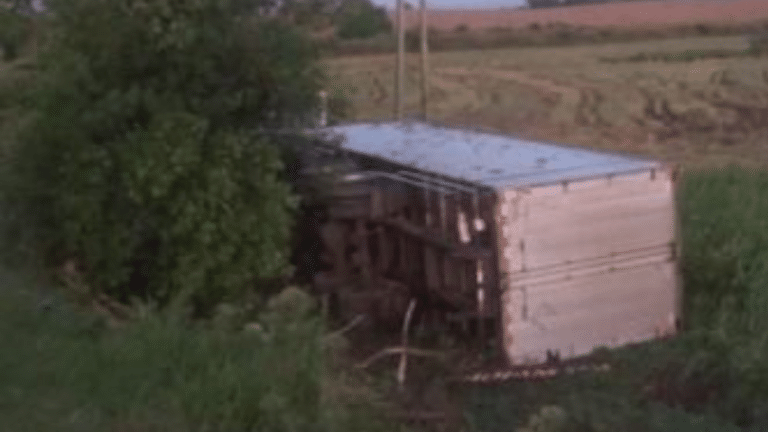 Caminhão tomba após acidente na BR-116
