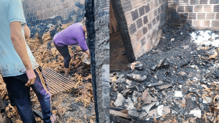 Incêndio destrói galpão com fumo e equipamentos agrícolas no interior de Chuvisca