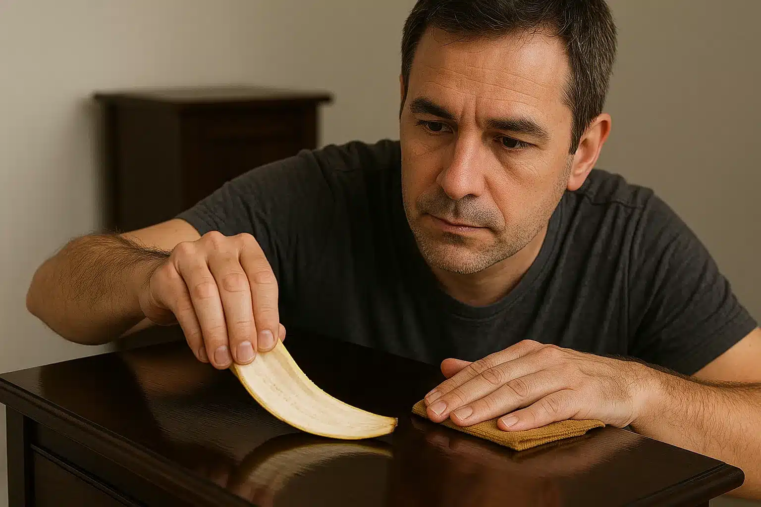 Esse truque com casca de banana devolve o brilho aos móveis escuros