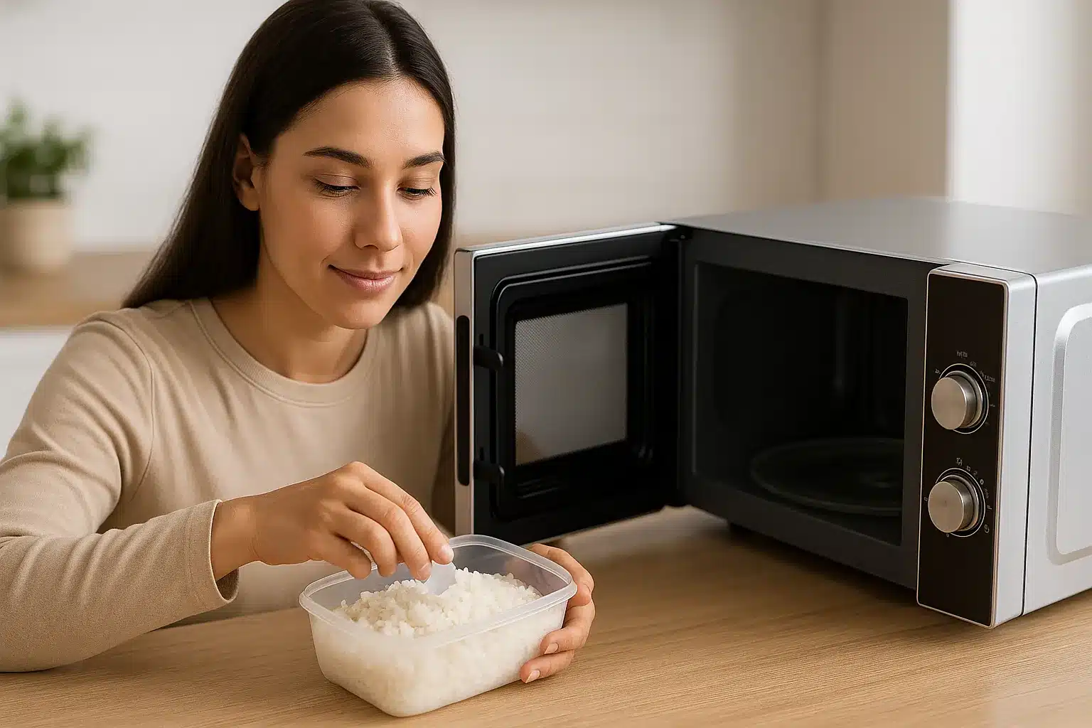 Esse truque fácil mantém o arroz soltinho e úmido depois de aquecer a marmita no microondas