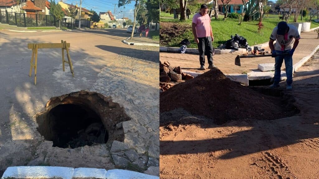 Prefeitura de Camaquã conserta buraco que causava riscos no bairro Floresta