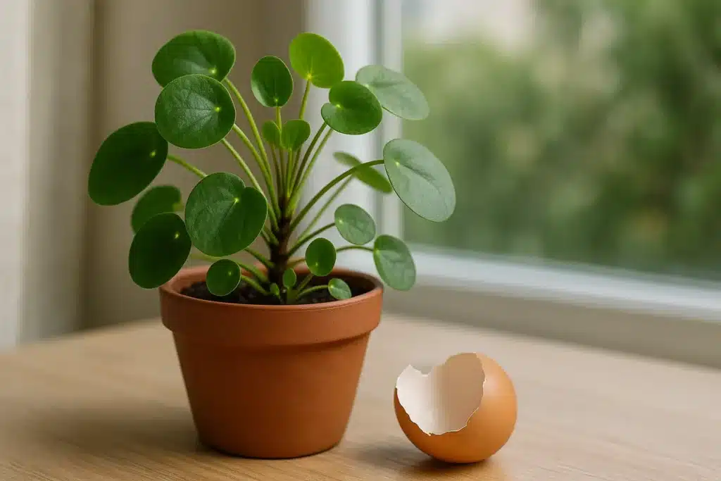 Pilea brota com força se você usar esse truque com 1 casca de ovo