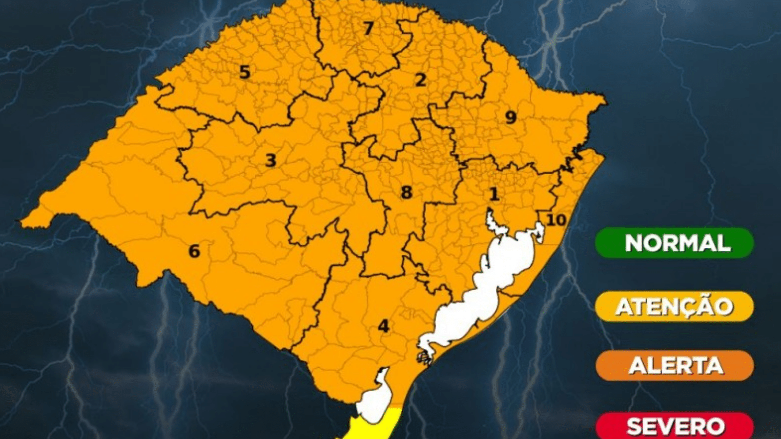 Defesa Civil alerta para chuva forte, temporais e granizo no Rio Grande do Sul