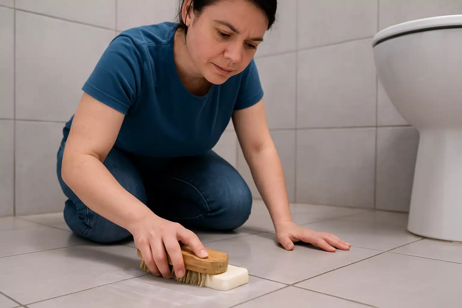 Como limpar piso de banheiro encardido com sabão de coco e escova