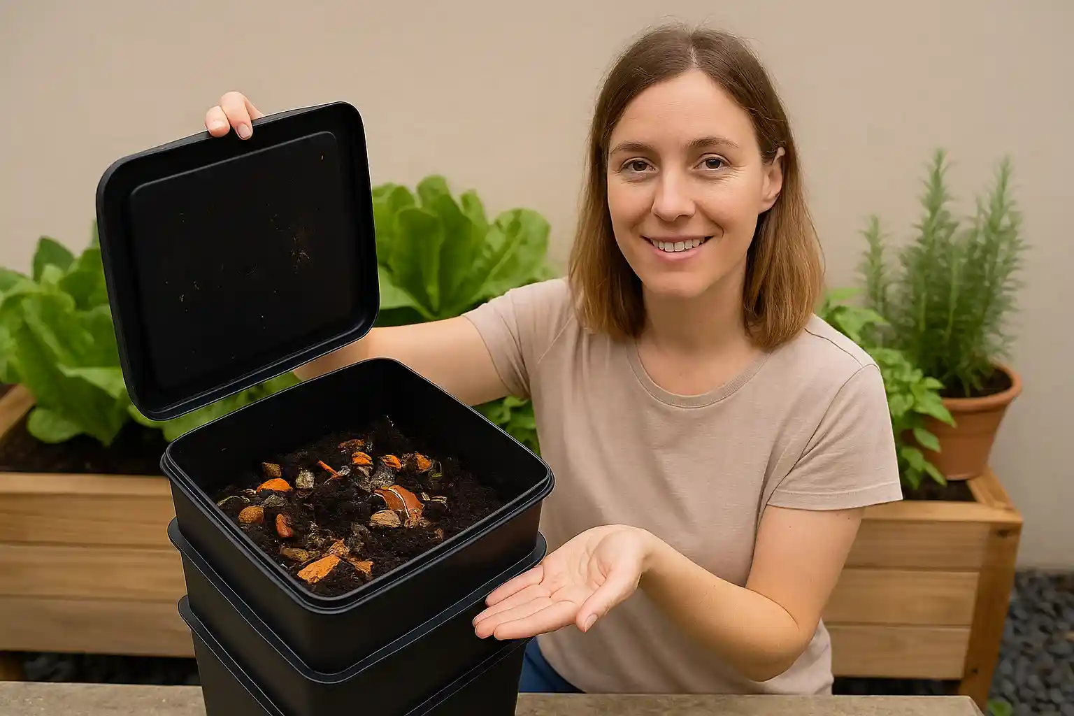Composteira em casa passo a passo simples para usar na horta e nas plantas