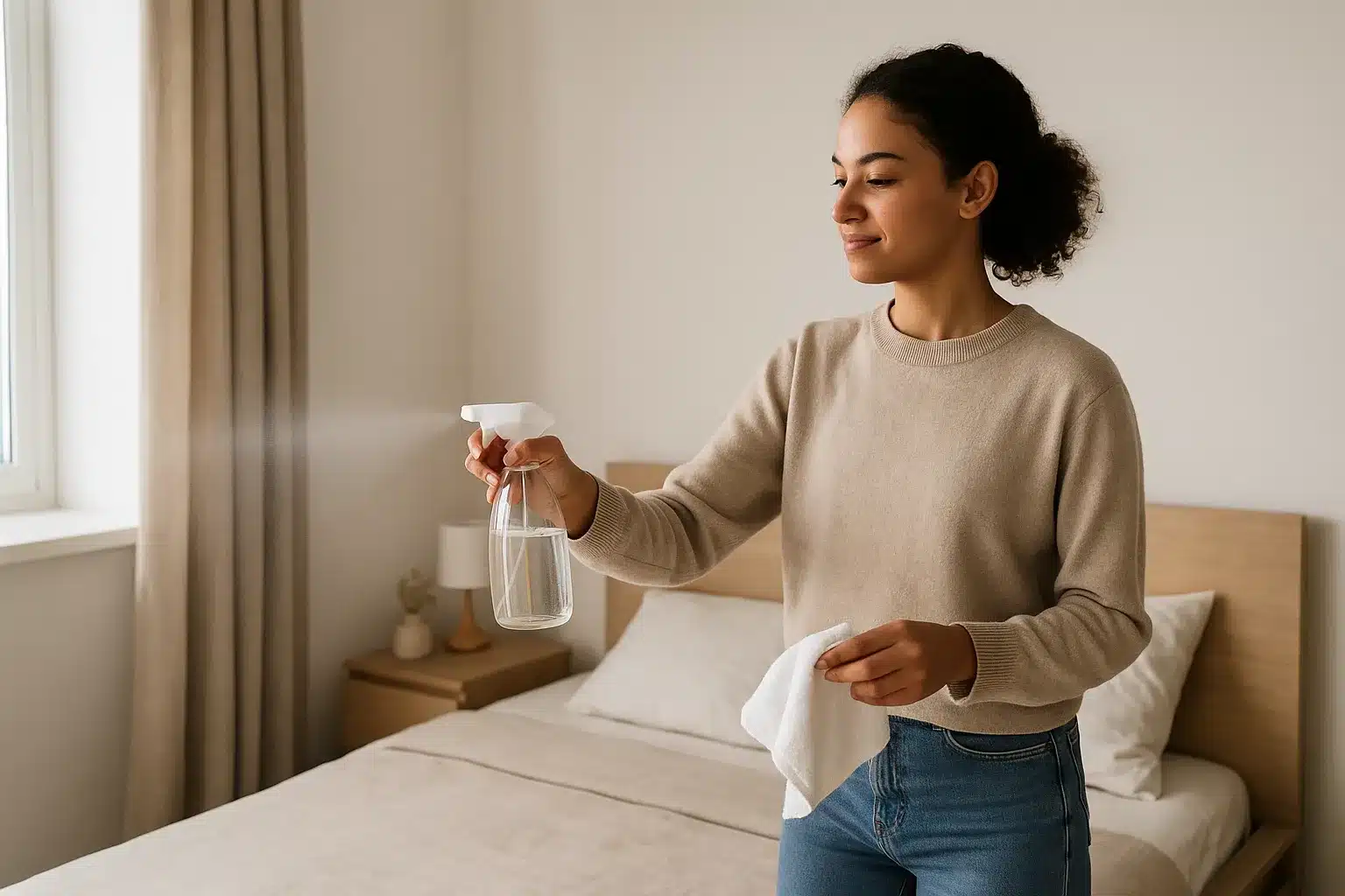 Esse truque de limpeza com vinagre e essência deixa o quarto com cheiro de casa nova