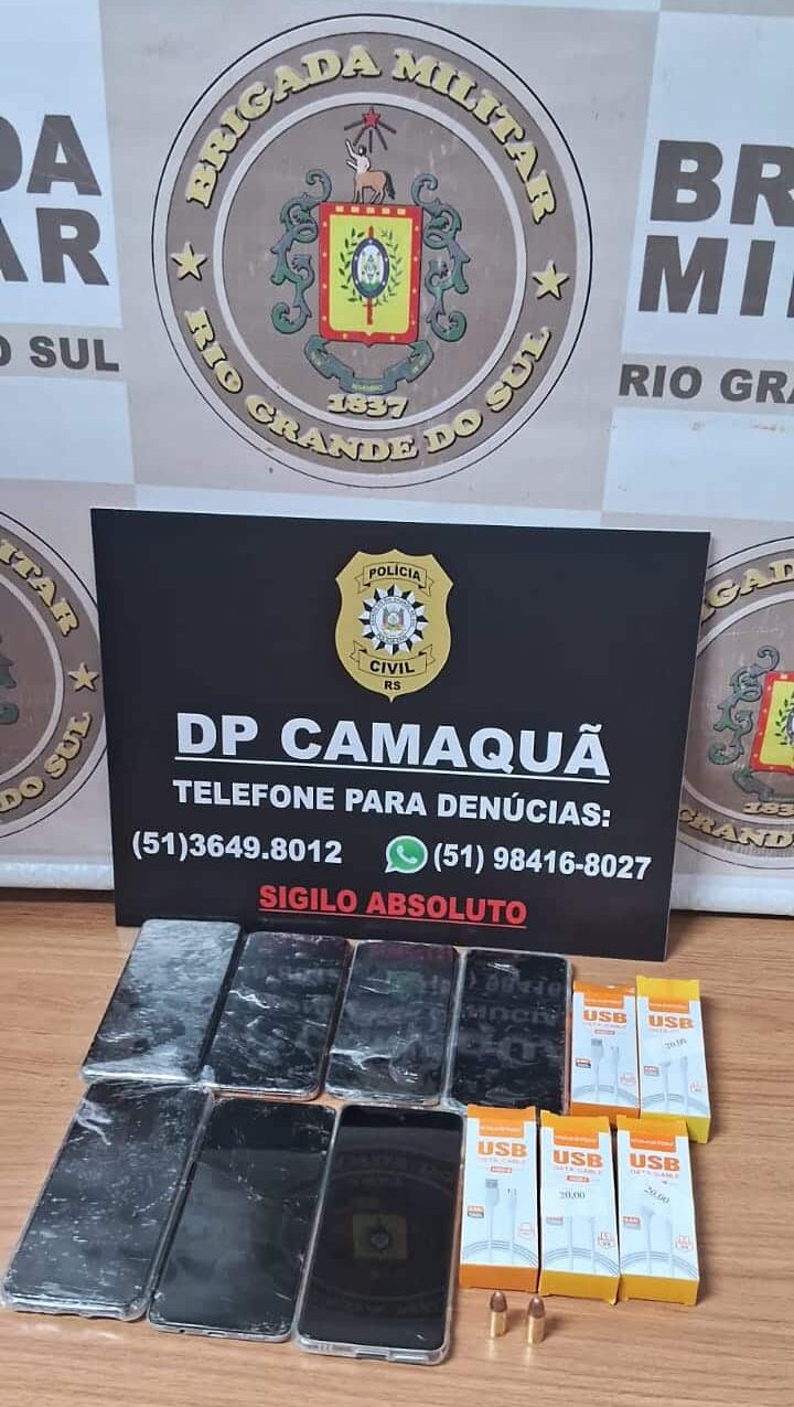 Homem é preso com munições de uso restrito e celulares em Camaquã. Foto: Divulgação | Polícia Civil
