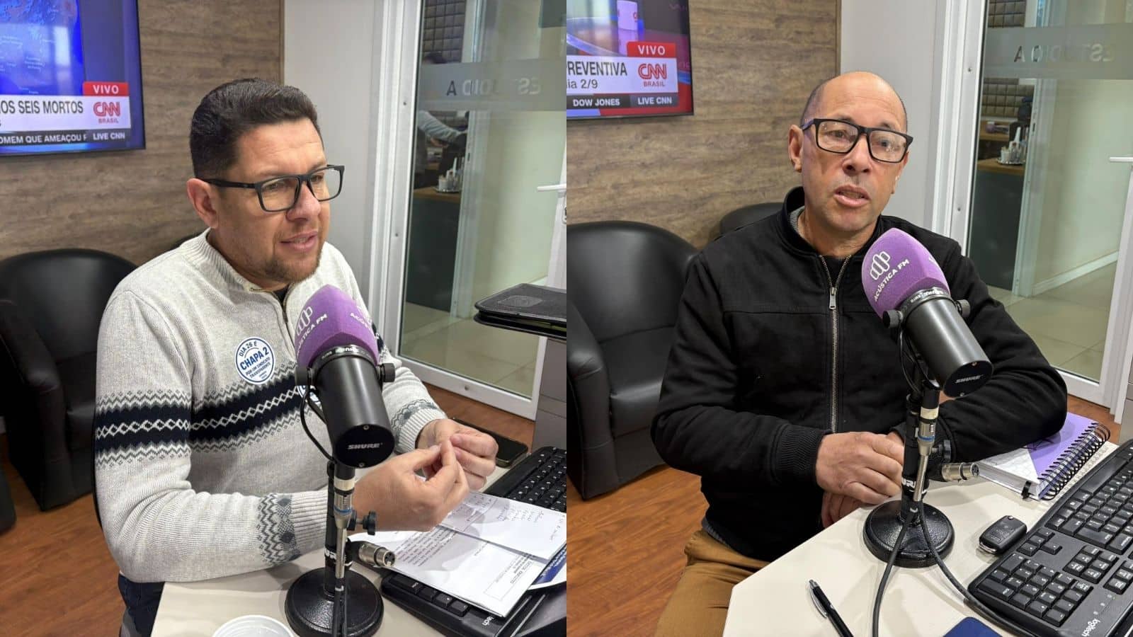 Carlinhos e Claiton Silva disputam presidência do Simuca. Foto: Pablo Bierhals/Rádio Acústica FM.