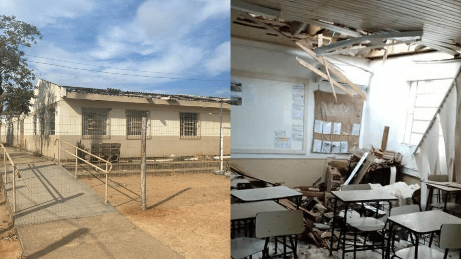 Danos causados pelo temporal na Escola João Beckel. Foto: Reprodução.