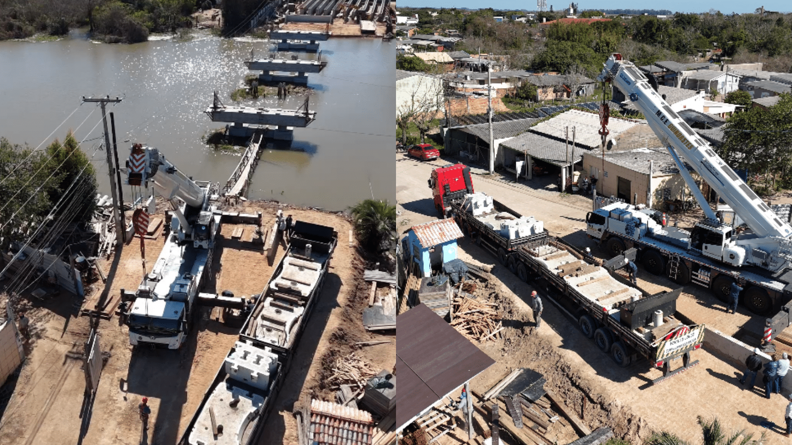 Obra da nova ponte João Goulart entra em fase de içamento das vigas. Foto: Reprodução/Prefeitura Arambaré.