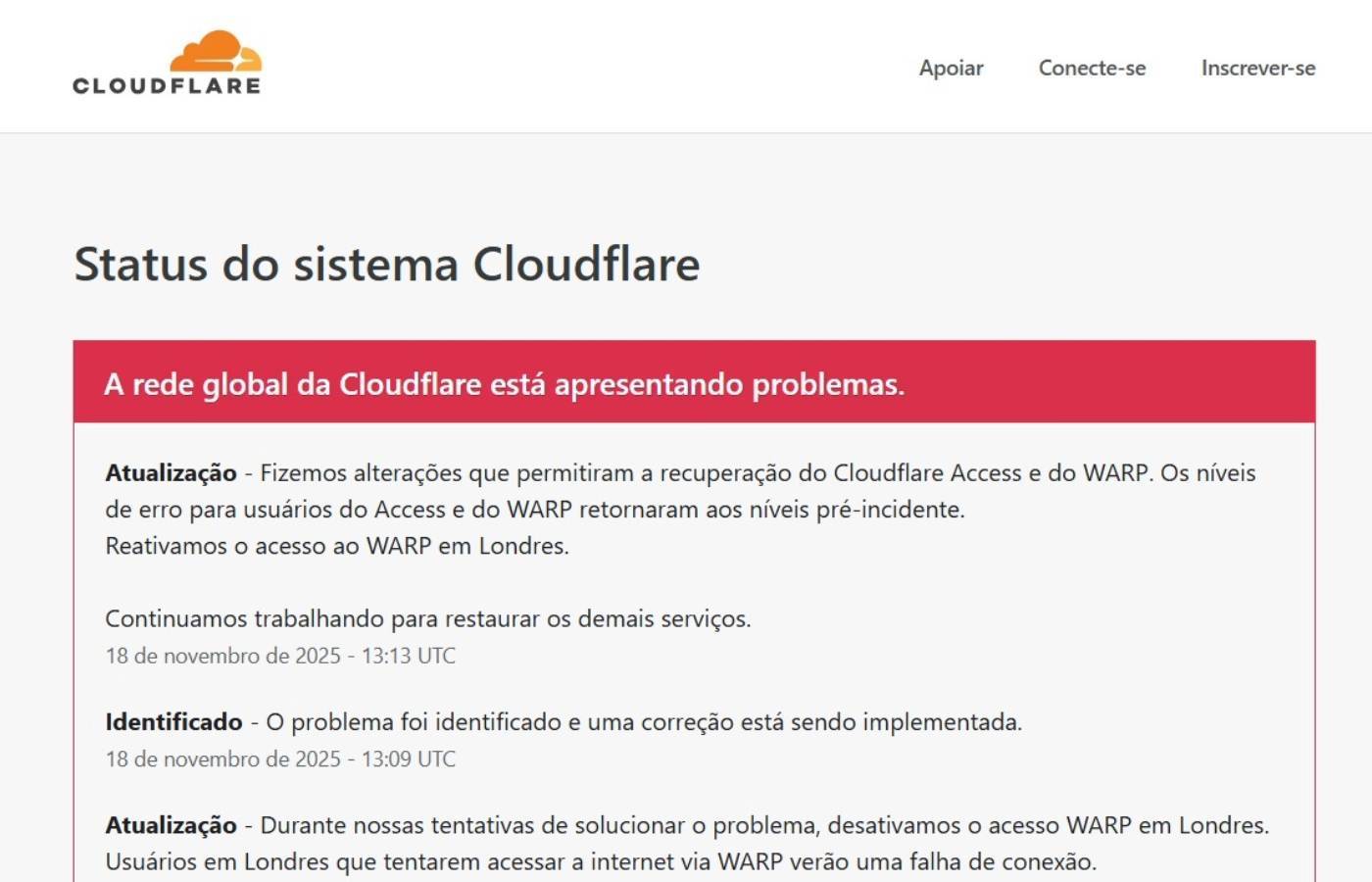 ChatGPT fora do ar? Instabilidade na Cloudflare derruba serviços nesta terça-feira (18)