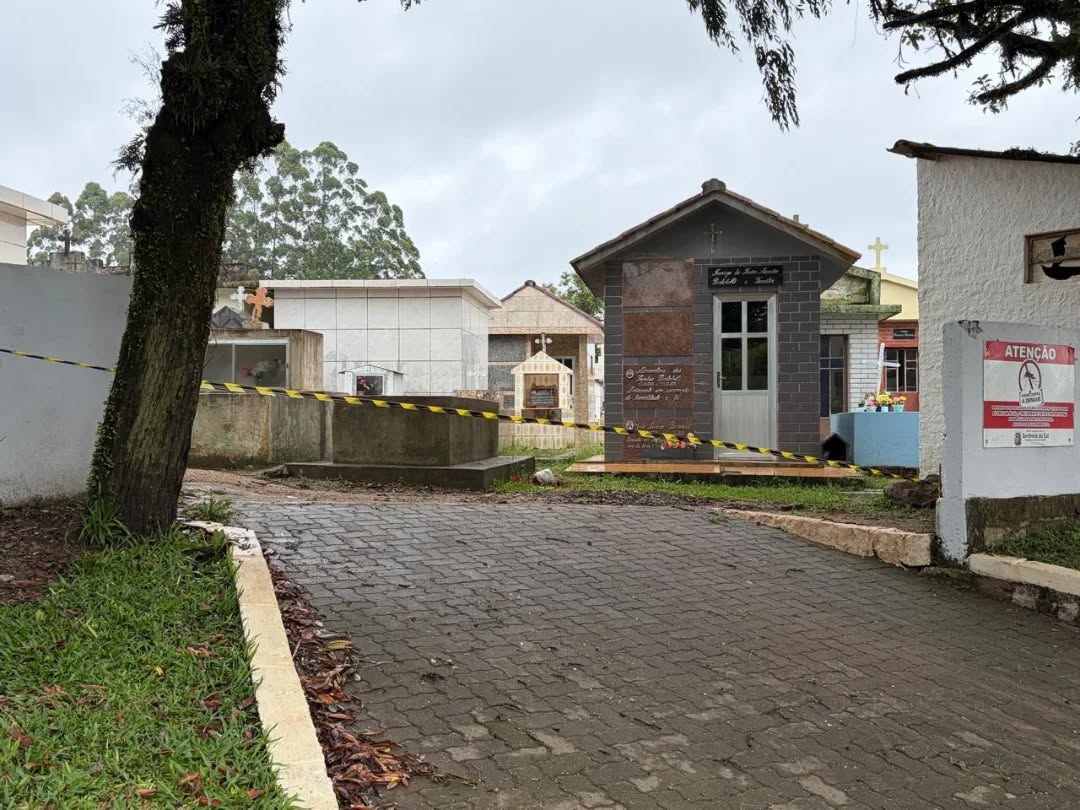 Cemitério Municipal de Sentinela do Sul é interditado por risco de deslizamento. Foto: Divulgação