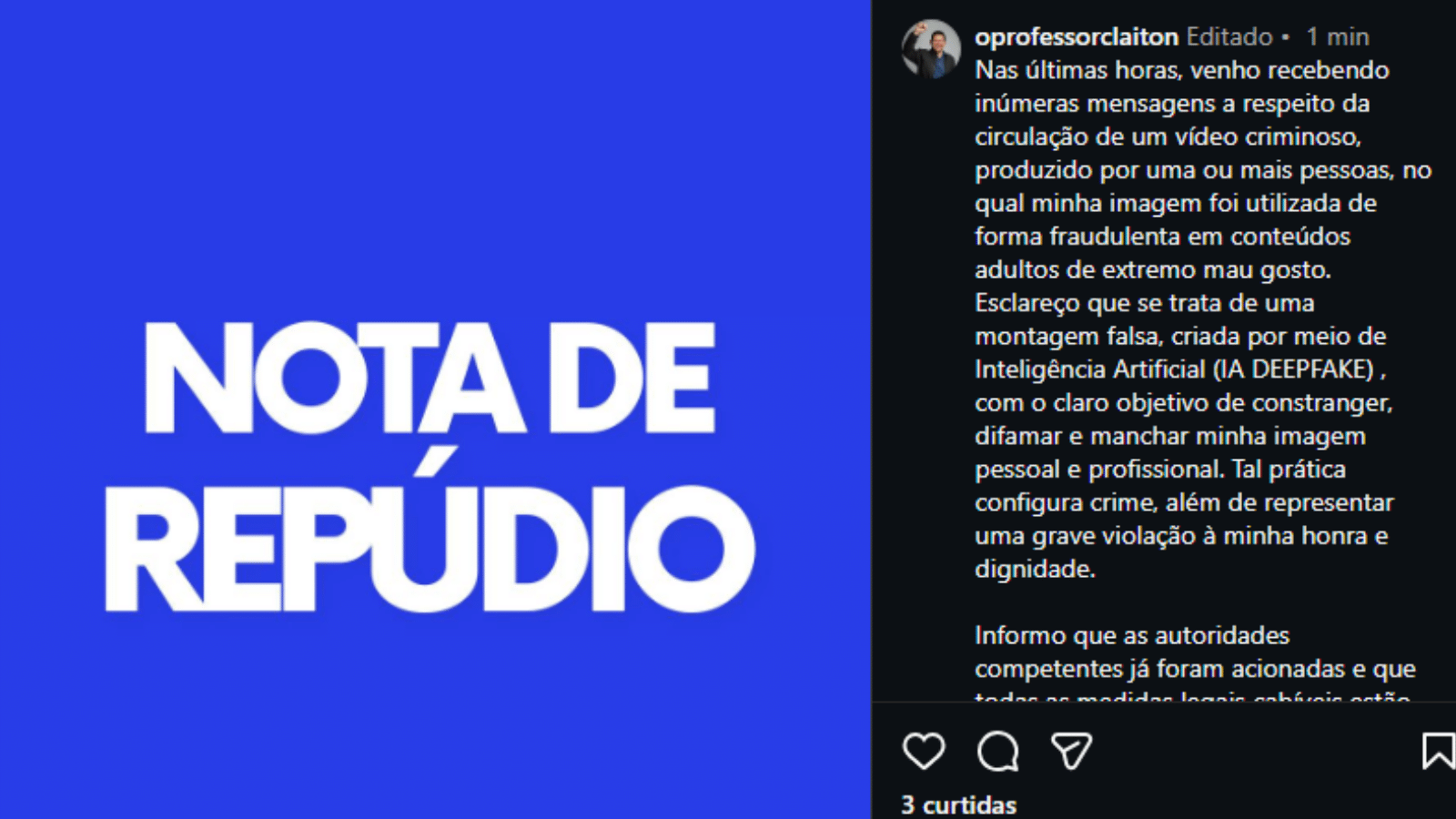 Vereador diz que vídeo sexual é falso e feito com IA
