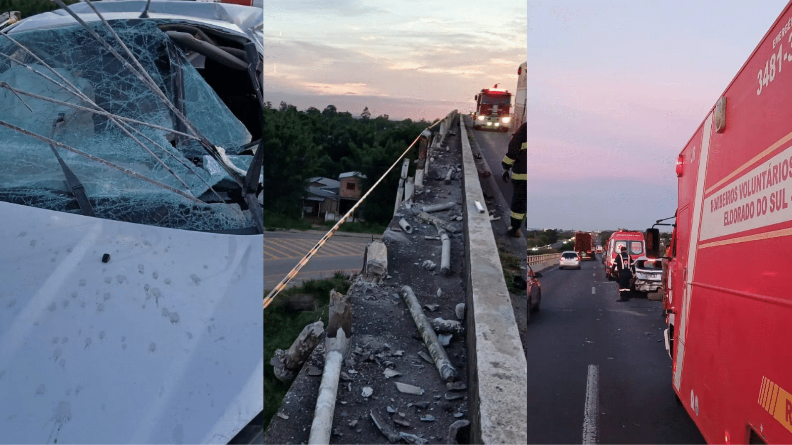 Carro e caminhão se envolvem em acidente na Ponte do Jacuí. Foto: Divulgação/CBV Eldorado.
