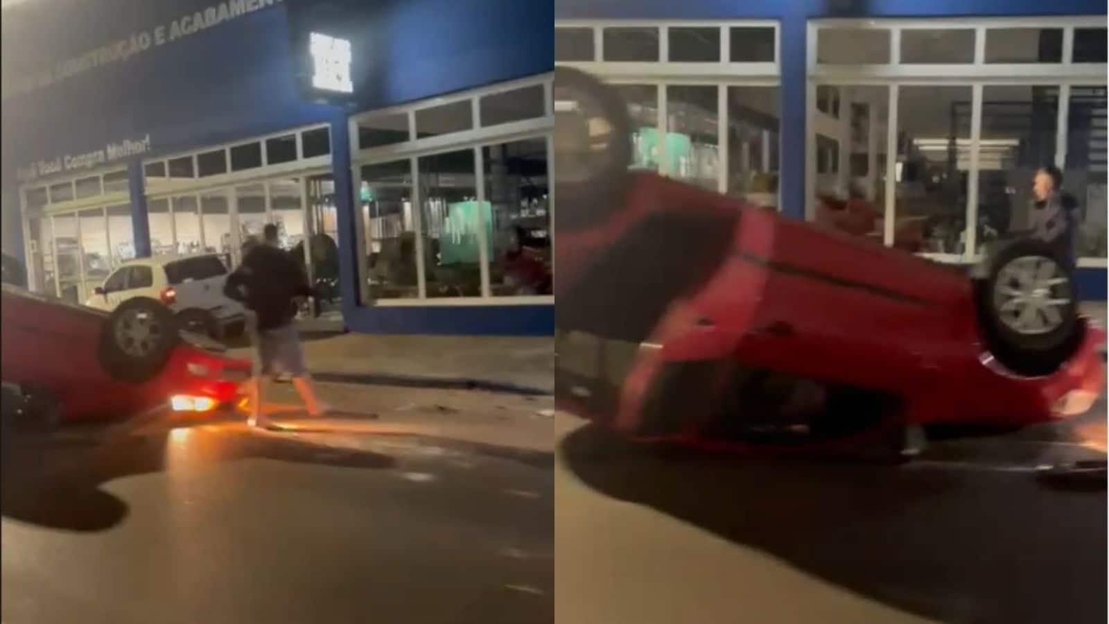 Motorista bate contra carro estacionado e capota em Camaquã