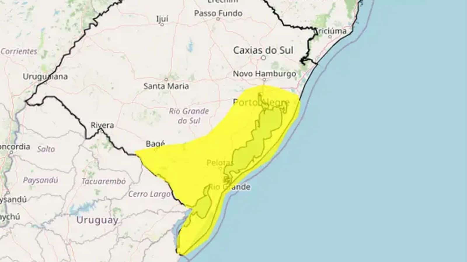 Inmet alerta para risco de vendaval no Rio Grande do Sul nesta sexta