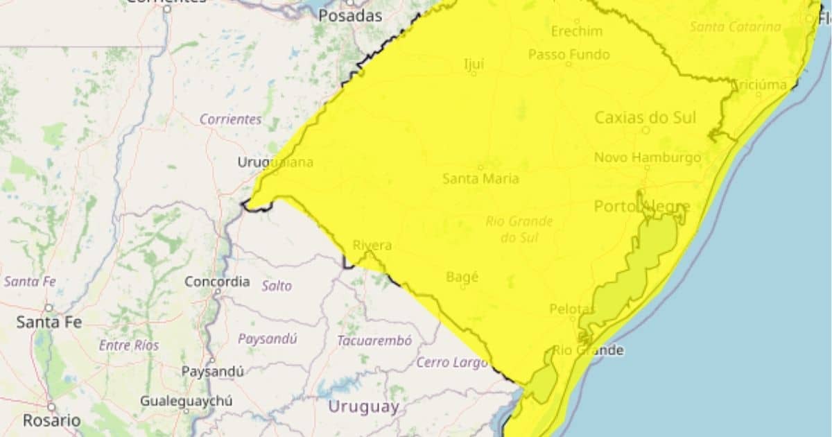 Defesa Civil alerta para risco de chuva forte e rajadas de vento no Rio Grande do Sul