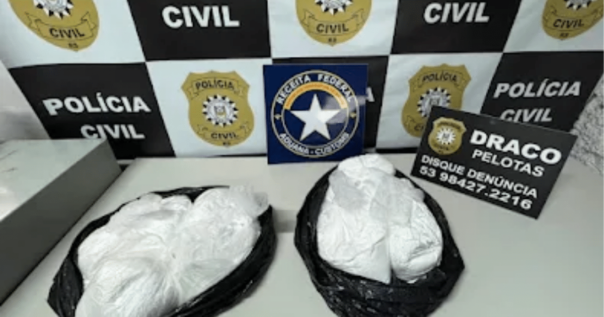 Mais de 10 kg de cocaína são apreendidos em encomenda dos Correios em Pelotas