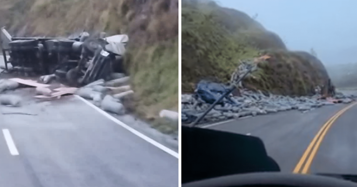 Carreta tomba e espalha carga em Encruzilhada do Sul