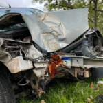 Após colisão contra árvore, carro destruído é abandonado em Pelotas