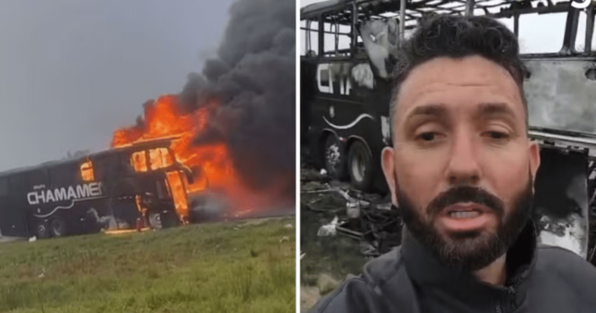 Ônibus de banda gaúcha é destruído por incêndio no Paraná