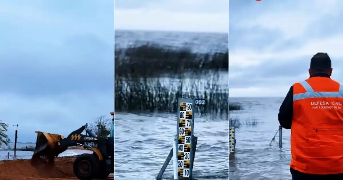 Nível da Lagoa dos Patos sobe e força criação de barreiras em São Lourenço do Sul