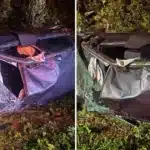Carro fica destruído ao colidir com capivara na BR-116