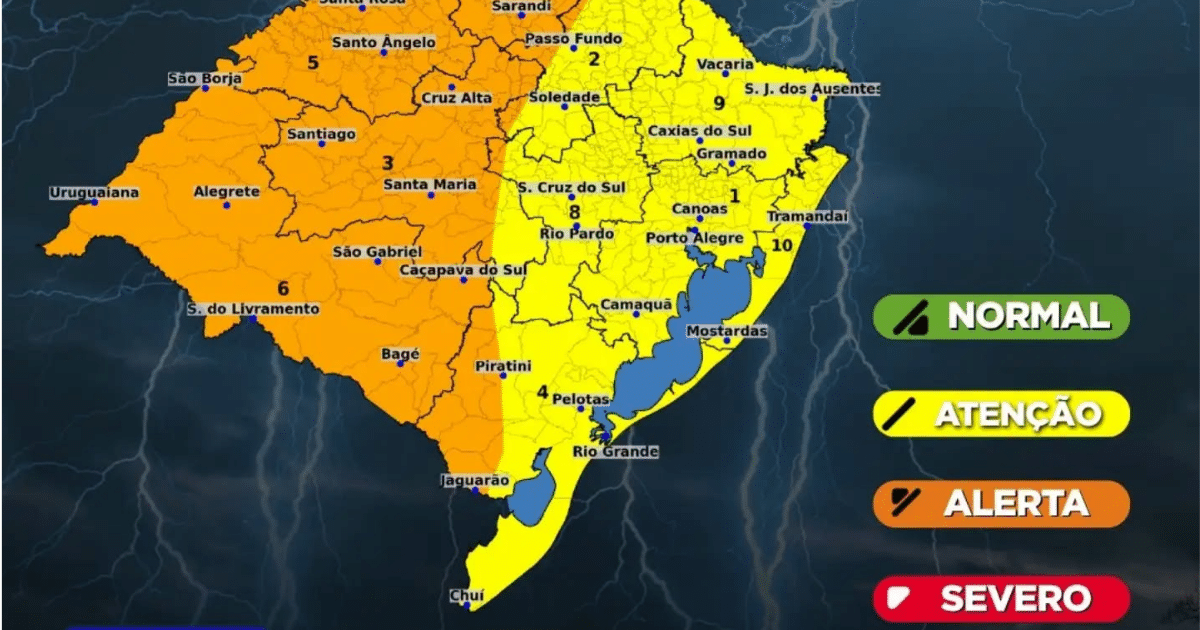 Defesa Civil alerta para temporais, granizo e risco de tornado no RS até sexta-feira (09)