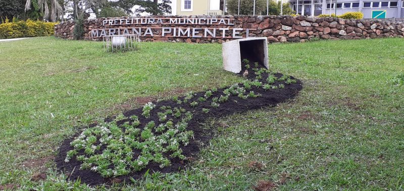Imagem mostra jardim da prefeitura de Mariana Pimentel
