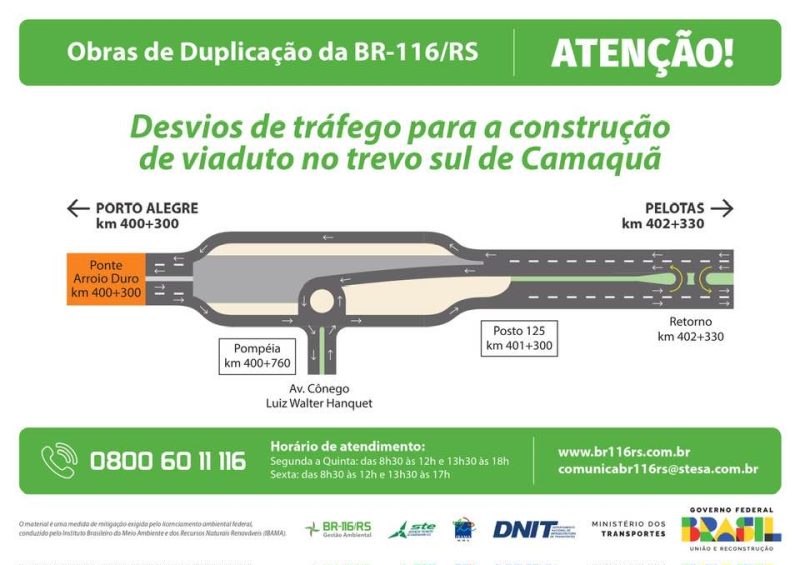 Obras de duplicação alteram o tráfego na BR-116, em Camaquã