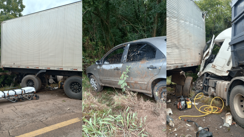 Grave acidente envolvendo duas carretas e um carro deixa uma pessoa morta na BR-290