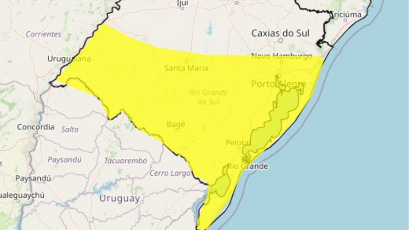 Defesa Civil emite alerta de Perigo para tempestade no Rio Grande do Sul