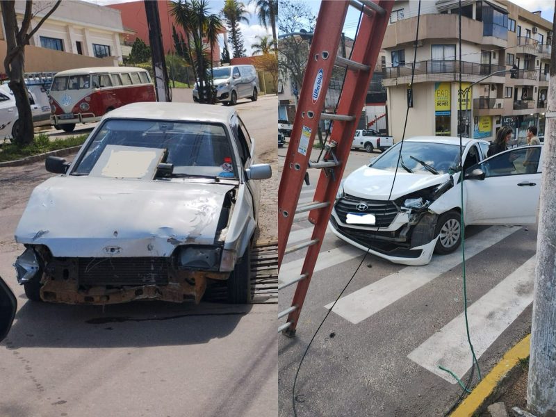 Motorista foge após cruzar sinal vermelho e colidir em outro carro em Camaquã. Fotos: Flávio Torino/Rádio Acústica FM