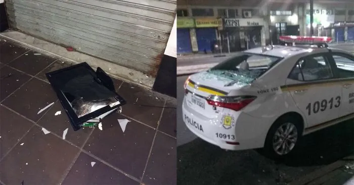 Durante briga com namorado, mulher arremessa TV e atinge viatura da BM