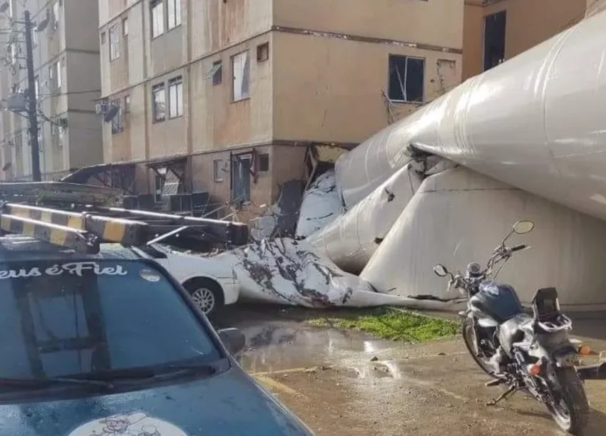 Caixa d’água tomba, atinge prédio e deixa moradora ferida no Rio de Janeiro