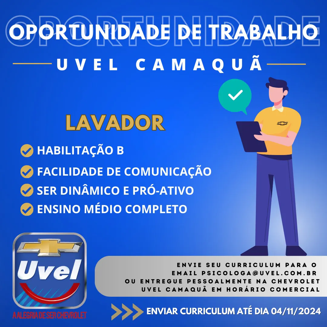 Uvel Chevrolet abre vaga de emprego em Camaquã