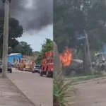 Carro pega fogo em oficina mecânica em Camaquã