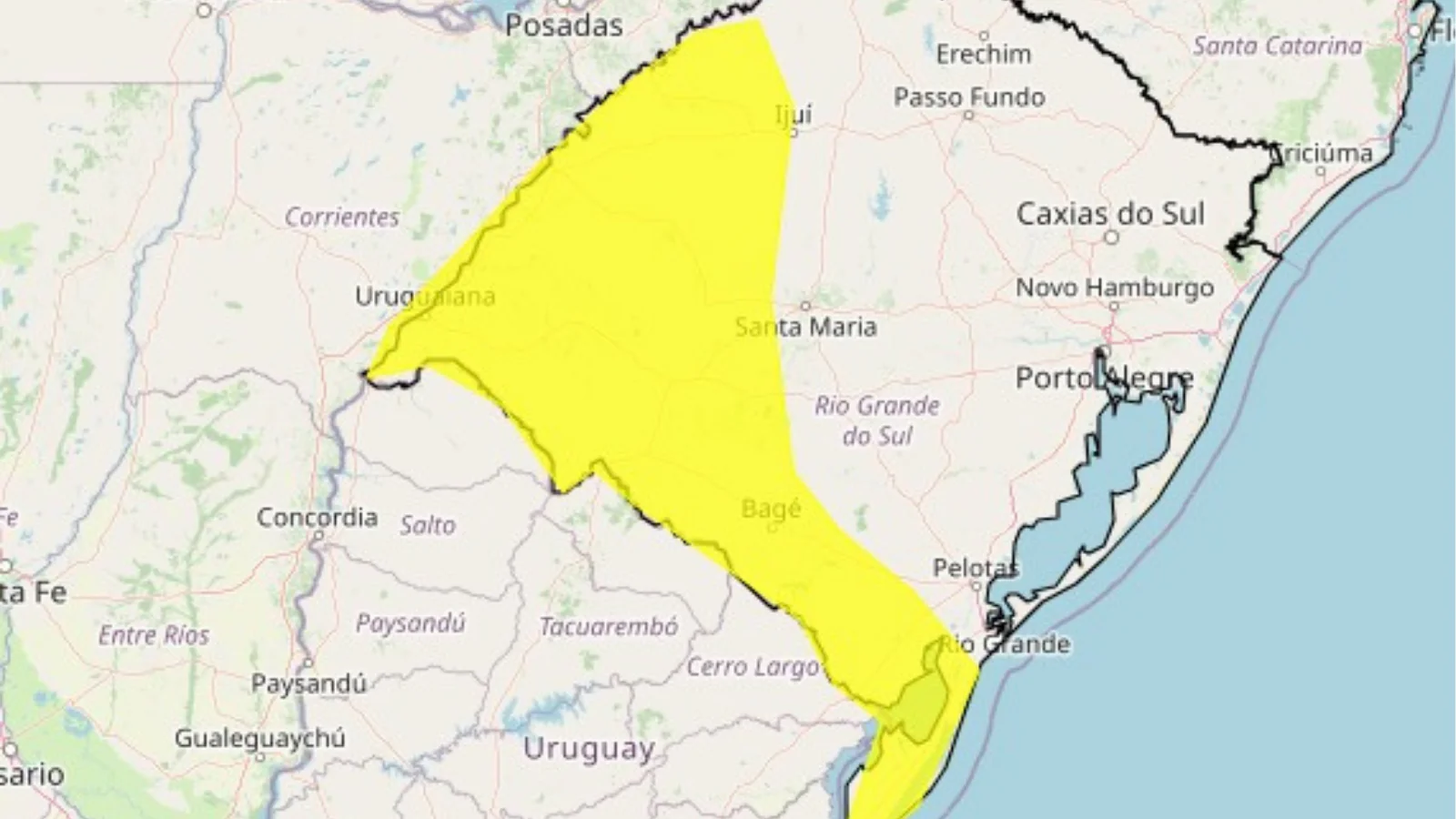 Defesa Civil alerta para chuvas intensas em diversas regiões do RS