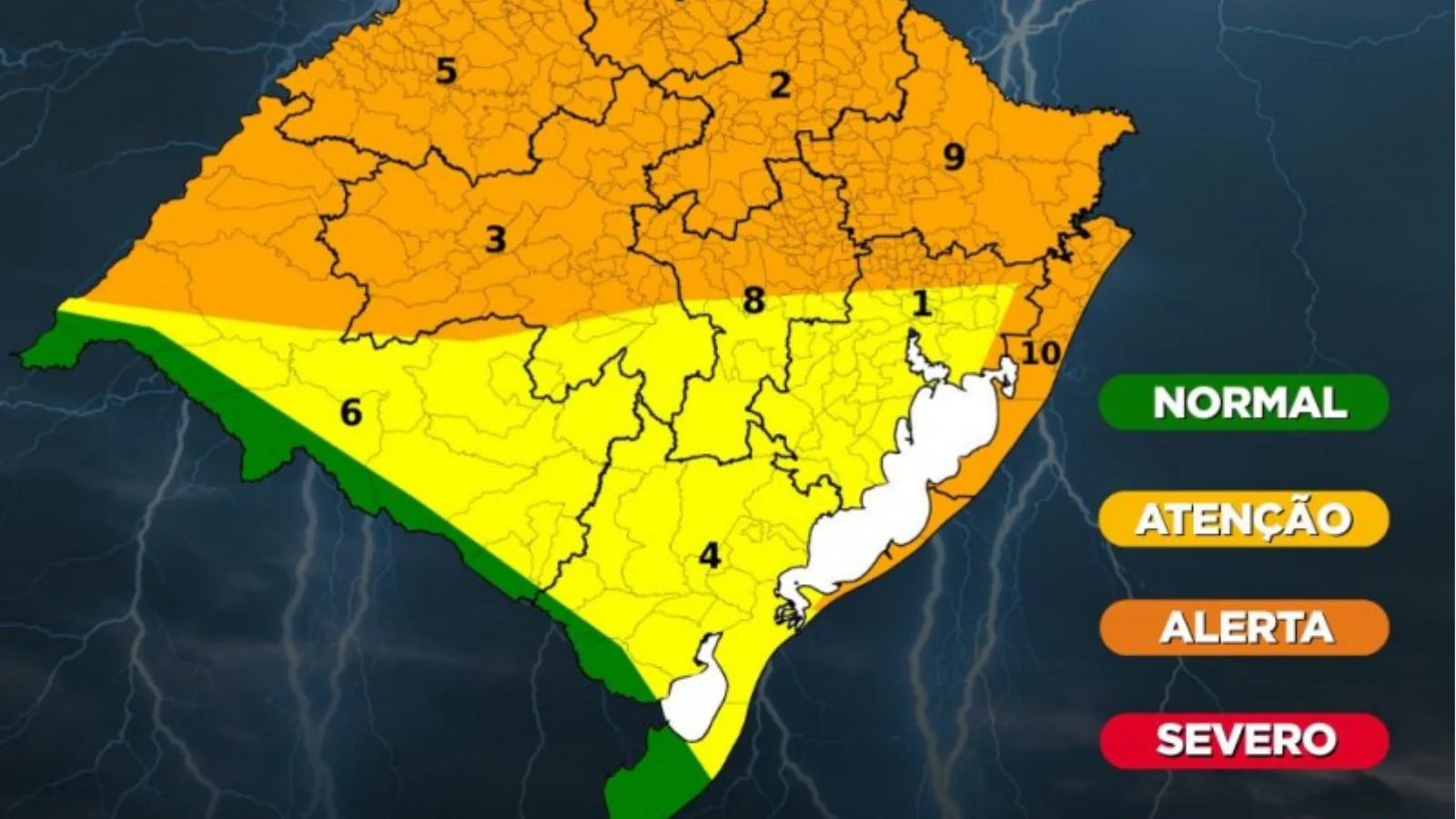 Defesa Civil alerta para chuva e ventos fortes neste sábado no RS